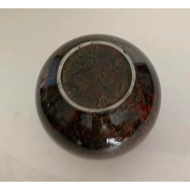 1980s Brown Round Modern Art Studio Ceramic Vase With Gold and Orange Accenting For Sale - Image 5 of 5