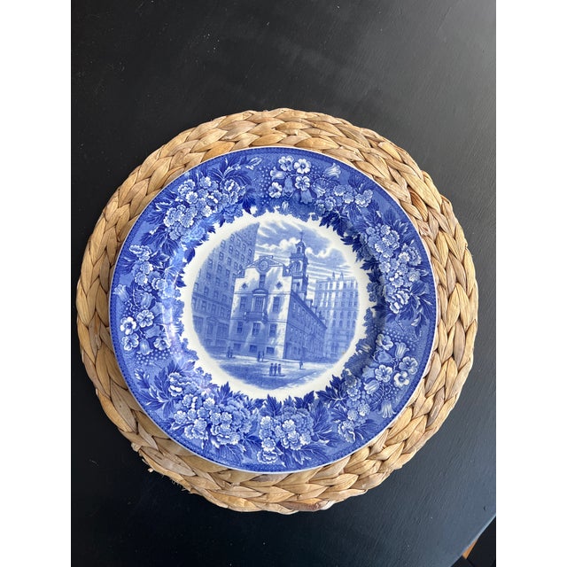 English Wedgwood Vintage Boston Old State House Plate - Blue and White Plate For Sale - Image 3 of 7