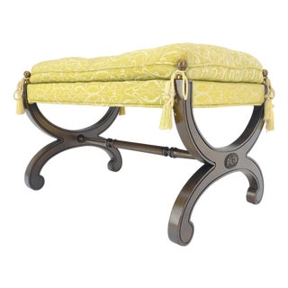 Regency Revival Style X Shape Base Upholstertred Bench From c1970s For Sale