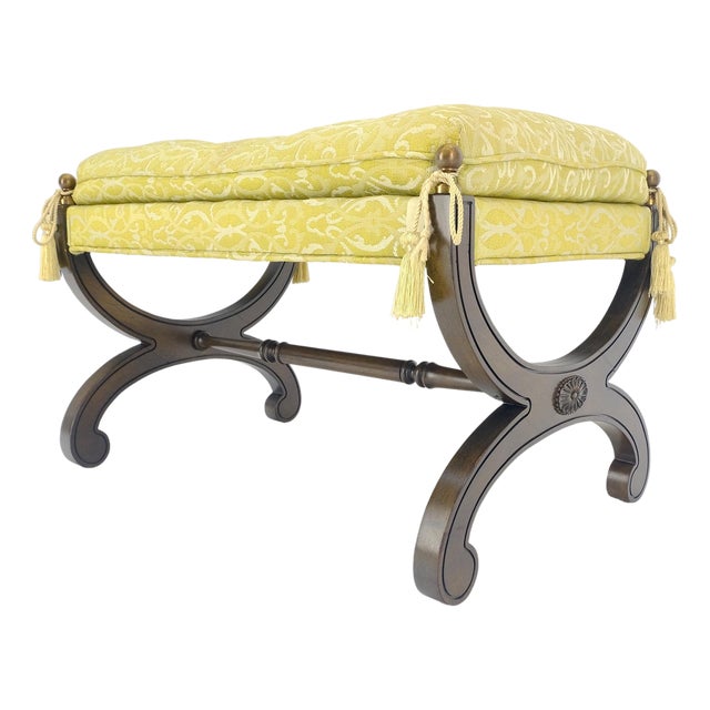 Regency Revival Style X Shape Base Upholstertred Bench From c1970s For Sale