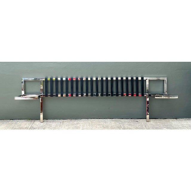 Vintage Chrome and Leather King Headboard After Mies Van Der Rohe For Sale In West Palm - Image 6 of 15