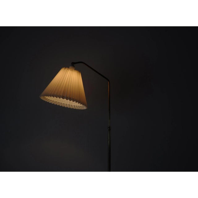 Scandinavian Floor Lamp in Brass with Pleated Shade, 1950s For Sale - Image 11 of 12