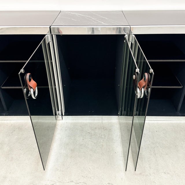 Black Vintage 1970s Guido Faleschini for I4Mariani Modular Chrome and Glass Credenza Unmarked For Sale - Image 8 of 17