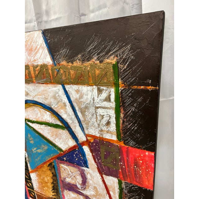 Fabulous 90's abstract painting by American artist Max Cohen ready to hang center in your space. Great pop of colors.