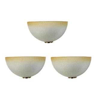 Italian Murano Glass & Brass Wall Lights, 1960s, Set of 3 For Sale