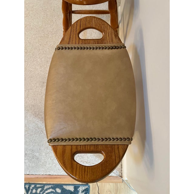 American Vintage Swivel Wooden Saddle Stools 27” - A Pair For Sale - Image 3 of 6