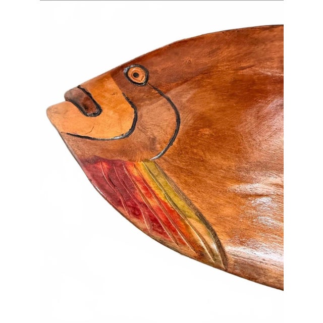 Folk Art Vintage Hand-Carved & Painted Wooden Fish Serving Platter / Wall Art For Sale - Image 3 of 9