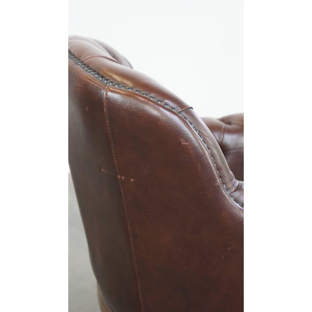 English Cowhide Chesterfield Armchair with Wood Legs For Sale - Image 11 of 16