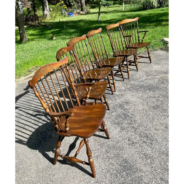 Mid 20th Century Vintage L. Hitchcock Fan Back Windsor Chairs Set of