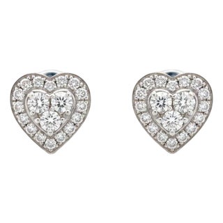 18k Gold Heart Diamond Stud Earrings - Vintage, A Pair For Sale