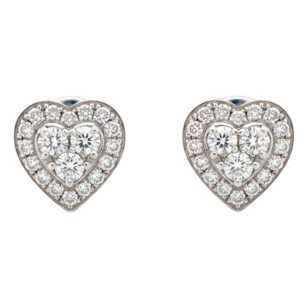 18k Gold Heart Diamond Stud Earrings - Vintage, A Pair For Sale