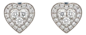 18k Gold Heart Diamond Stud Earrings - Vintage, A Pair