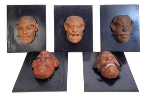 Meiji Noh Mask Set in Papier-Mâché and Ebonized Wood, Japan, Set of 5