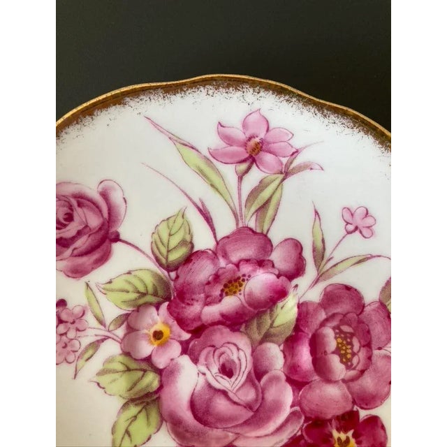 Antique English Victorian Porcelain Jewelry Dish With Pink Flower and Gold Rim by Roslyn For Sale In New York - Image 6 of 12