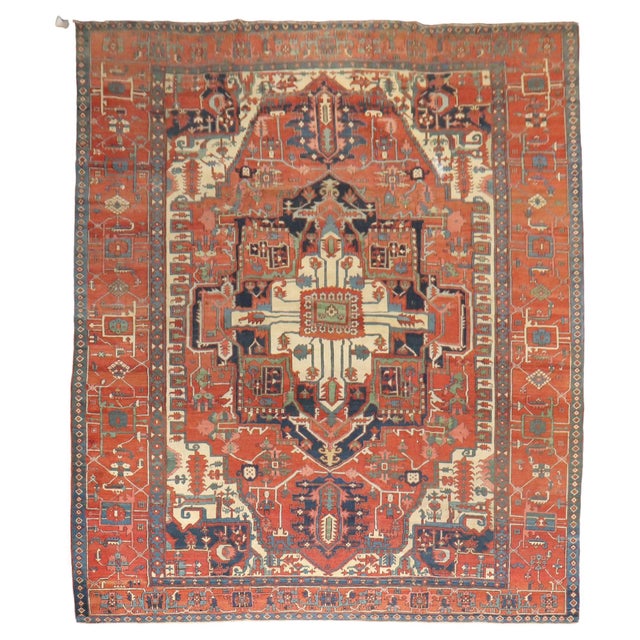 Zabihi Collection Pictorial Animal Figure Antique Persian Serapi Carpet - 11'1" x 15'1" For Sale - Image 15 of 18