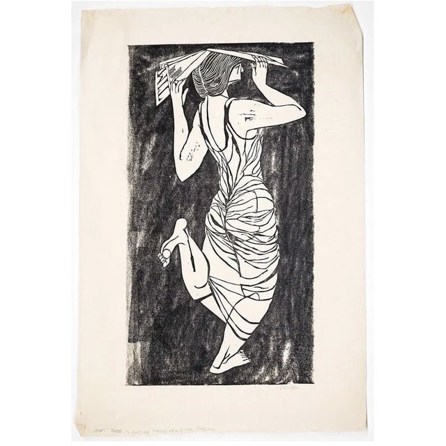 Mid-Century Modern 1960s Thomas Elsner There Is Nothing Phony About Mrs. Frasconi Woodblock For Sale - Image 3 of 4