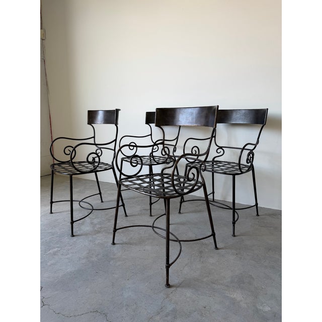 Set of Four Hollywood Regency / Neoclassical Style Wrought Iron Garden Dining Chairs by Arhaus For Sale - Image 4 of 12