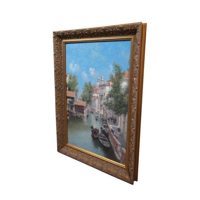 Impressionist Russian Vasily Gribennikov Venice Italy Canal Cityscape Oil Painting 33" For Sale - Image 3 of 12
