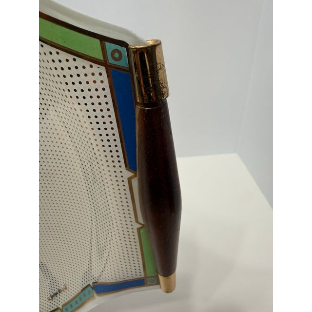 Mid-Century Modern Vintage Georges Briard Lucite Serving Tray Hot Air Balloon MCM Gold Wood Handles Signed For Sale - Image 3 of 10