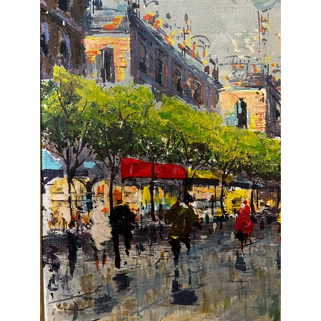 Mid 20th Century Mid 20th Century Post Impressionist Oil on Canvas Painting of Paris Streets With Arc De Triomphe in the Style of Antoine Blanchard, Unsigned, Framed For Sale - Image 5 of 12
