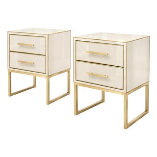Ivory Murano Glass and Polished Brass Two-Drawer Nightstands from Justfurnituress SRL, Set of 2 For Sale