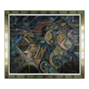 Oil on Canvas Abstract Cubism Painting in the Manner of Jacques Villon