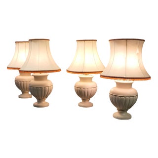 Vintage Ceramic Table Lamps with Linen Shades, 1970, Set of 4 For Sale