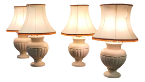 Vintage Ceramic Table Lamps with Linen Shades, 1970, Set of 4