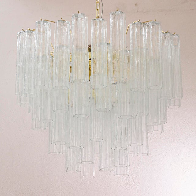 1980s Murano Clear Glass Tronchi Chandelier, 1990s For Sale - Image 5 of 11