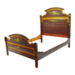 Vintage Hand Painted Wood Bed - Full Size For Sale