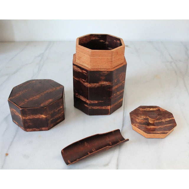 Japanese Vintage Hexagon Japanese Kabazaiku (Cherry Bark) Tea Caddy For Sale - Image 3 of 10