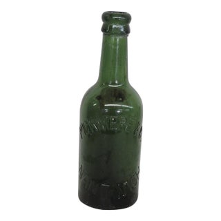 Pickmere and Co Nantwich Blown Glass Bottle Empty Green Embossed Vessel 5122b For Sale