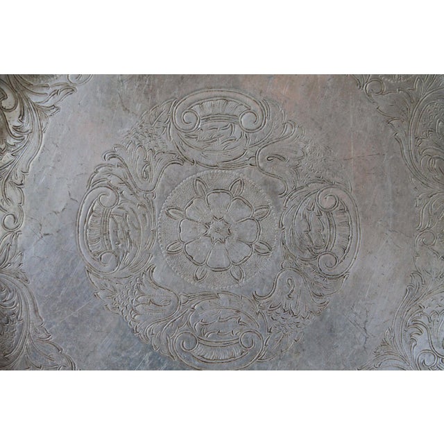 Traditional Vintage Hand Wrought Etched Aluminum Tray For Sale - Image 3 of 6