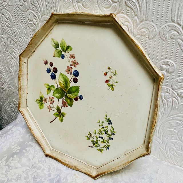 Beautiful Italian botanical tray in octagon shape.