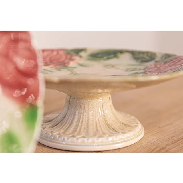 Ceramic French 19th Century Majolica Compote and Plates with Roses, Sold Individually For Sale - Image 7 of 7
