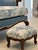 French Louis XV Style Settee & Stool – Newly Restored – Schumacher/Waverly Linen For Sale - Image 9 of 12