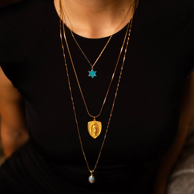 Early 21st Century Divine Shield Star of David Blue Enamel Necklace For Sale - Image 5 of 9