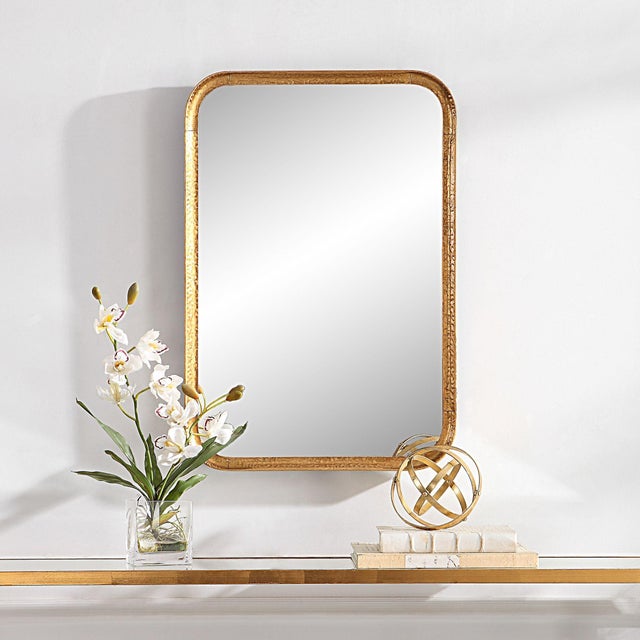 Modern Textured Gold Leaf Sloped Cornered Mirror For Sale - Image 3 of 7