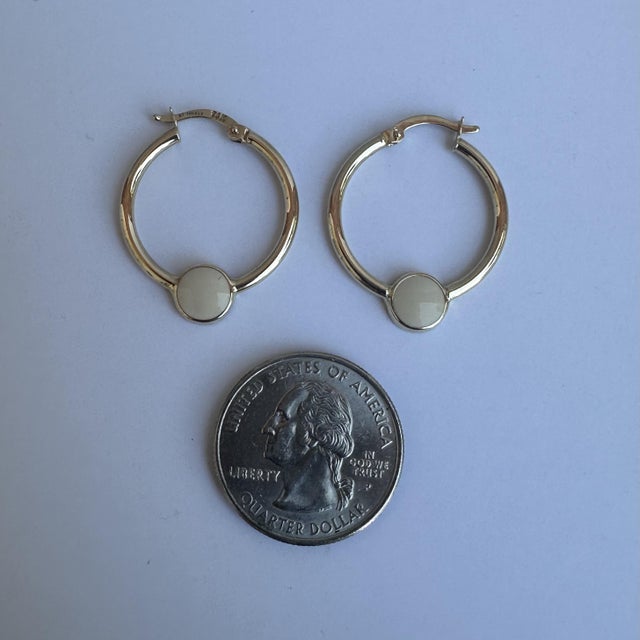Chic 14kt Yellow Gold Enamel Hoops - 24mm Diameter, 2mm Width, New, A Pair For Sale - Image 4 of 5