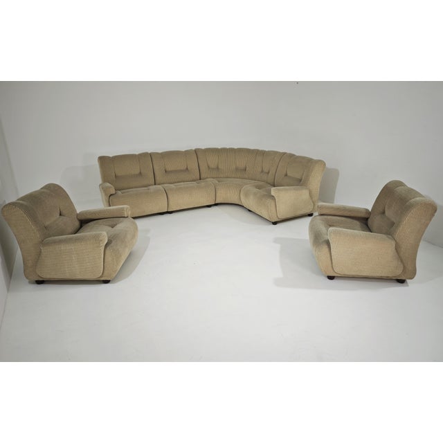 Vintage Beige Velvet Modular Corner Sofa, Italy, 1970s, Set of 6 For Sale - Image 12 of 12