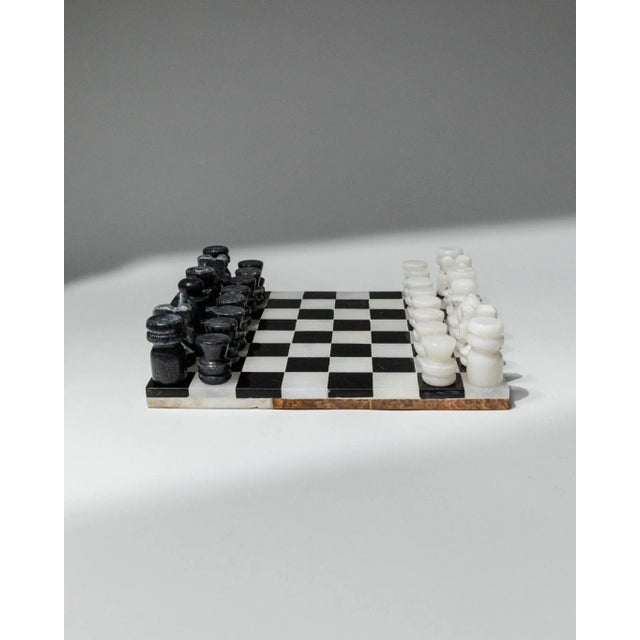 Vintage Black and White Marble Chessboard, Italy, 1960s, Set of 33 For Sale - Image 6 of 11