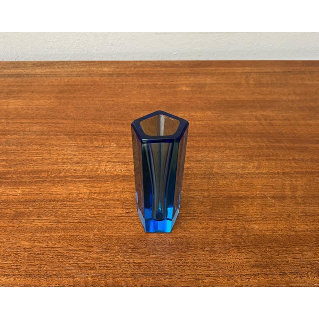 Vintage Blue Art Glass Block Vase, 1970s For Sale - Image 3 of 18