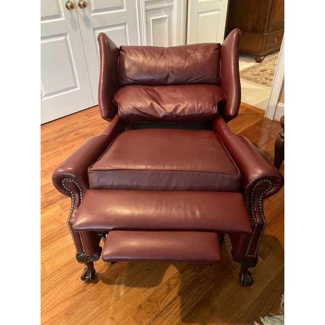 Burgundy 1990s Craftwork Guild Burgundy Leather Wingback Armchair With Nailhead Trim For Sale - Image 8 of 10