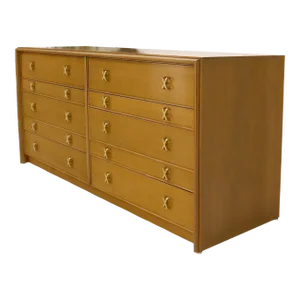 Paul Frankl for Johnson Furniture 10 Drawer Double Dresser Solid Brass X Pulls