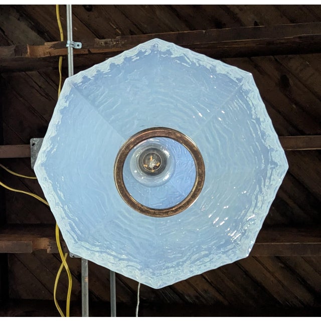 Rare 1960s Italian Murano Glass Pendant Lamp by AV Mazzega. Faceted Ice Blue Vetro Colorato & Solid Brass. Breathtaking,...
