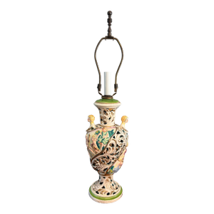 Vintage Italian Capodimonte Porcelain Table Lamp, Hand Painted With Cherubs