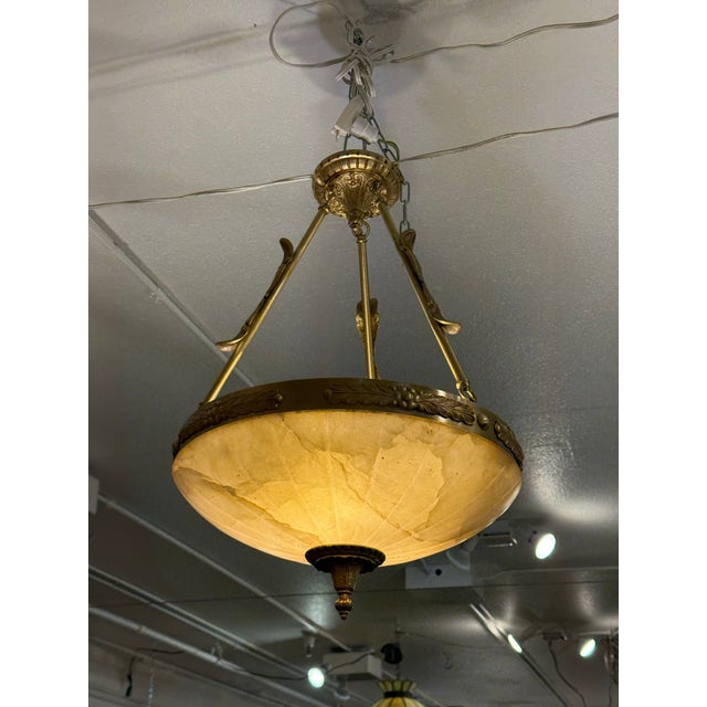 Vintage Custom Alabaster Semi Flush Mount Pendant For Sale - Image 11 of 12