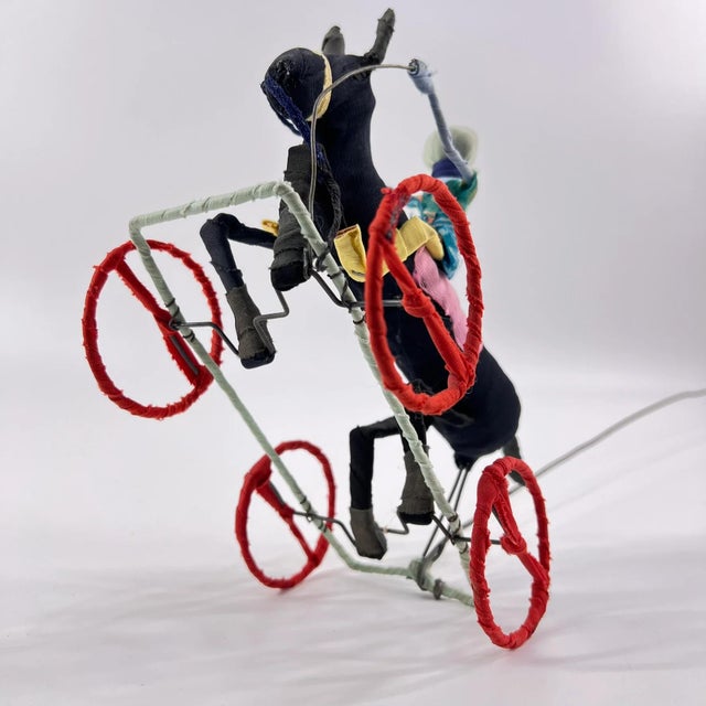 African Early 20th Century Vintage African Wire Push Toy Galimoto Bicycle with Moving Horse MATTER COLLECTION For Sale - Image 3 of 7