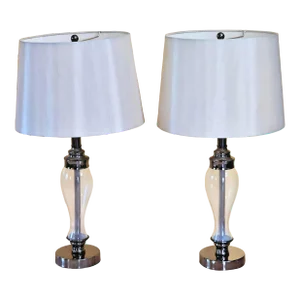 Hollywood Regency Glass and Chrome Lamps - a Pair