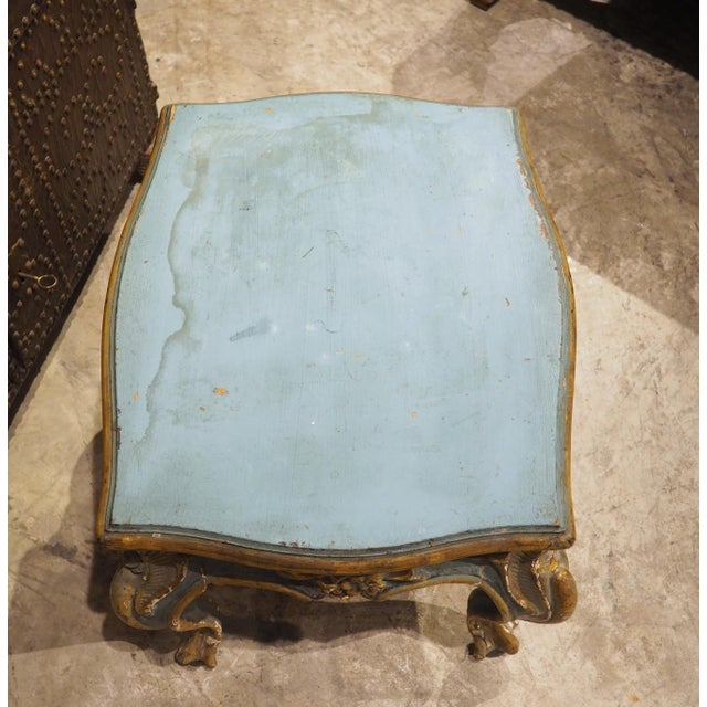 Italian Antique Italian Blue Painted and Parcel Gilt Wooden Tabouret Stool, C. 1850 For Sale - Image 3 of 18